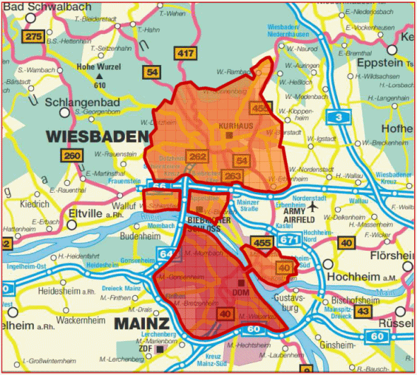 Germany Mainz Wiesbaden Low Emission Zone Map 